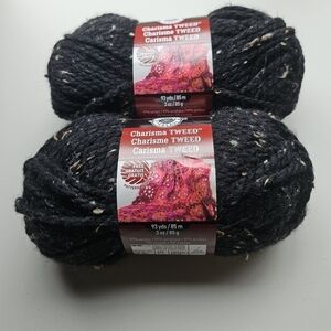 NWT Loops And Threads Charisma Tweed Color Black Lot Of 2 Skeins